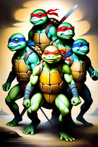 Teenage Ninja Mutant Turtles, in the style of esao andrews,Ultra realistic ,darkart