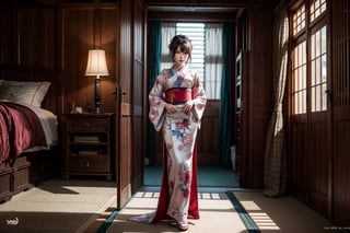 a woman with long hair and a kimono is standing in a room, beautiful anime portrait, beautiful anime girl, beautiful anime woman, detailed digital anime art, ross tran style, digital anime art, artwork in the style of guweiz, attractive anime girl, digital anime illustration, beautiful alluring anime woman, detailed portrait of anime girl, portrait anime girl, seductive anime girl,Full body