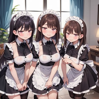 Multiple Girls Group,(masterpiece:1.4, best quality), 3 adult female, maid uniform,carvy,blush,smile,clothed,midium breasts,