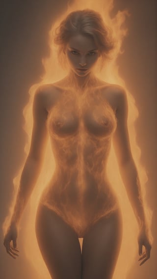 Fire Flames in shape of woman's body, flaming body, all made from fire, burning, fire, fantasy, dramatic lighting, whole body covered in flames,