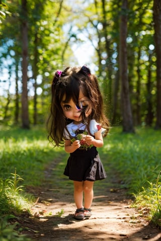 chibi a little girl picking berries in a magical forest, ultra realistic, photo realistic, surrealism, fantasy, detail,