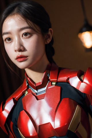 perfect prompt word,exquisite texture in every detailfinely detailed,highres 16k wallpaper,ultra highres,masterpiece,ultra realistic,The atmosphere is captured in high grain, reminiscent of ISO 800 film with wide angle.real girls, photorealistic,REALISM,Ironman suit,medium breasts