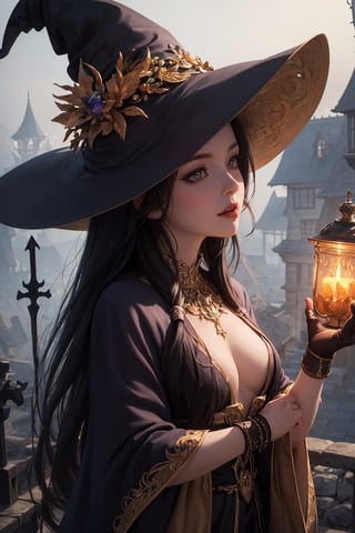 (masterpiece, best quality:1.4), (ultra-detailed, 8k, uhd), fantasy scenery, best scene ever created ,beautiful witch walks happily through a village as it celebrates Samhain , Halloweencore, max details, hd,hdr, fine detail, multi-layered,stylized,beautifully lit, mystical, fantastical, enchanting, 
