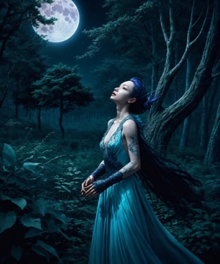 tree spirit walking through a moonlit forest, low angle shot, looking up to the stary sky, style of artgerm ,WLOP,sakimichan, Vitaly Morozov , android jones,Justin Totemical trending on Artstation