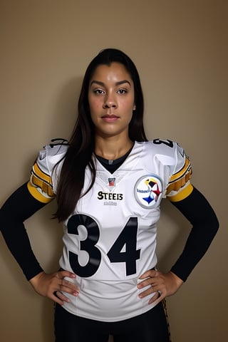 1 girl Usando  jersey  de los (((pitsburg steelers))) nfl,REALISTIC