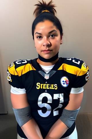 1 girl Usando  jersey  de los (((pitsburg steelers))) nfl