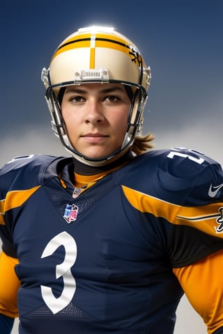 1 girl Usando  jersey  de los (((pitsburg steelers))) nfl,REALISTIC portrait american football ,portrait