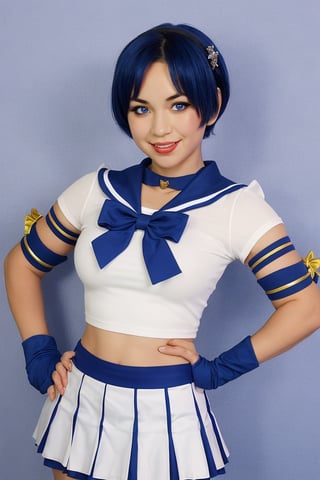 score_9, score_8_up, score_7_up, score_6_up, score_5_up, score_4_up, BREAK, source_anime,
1girl, sailor mercury, blue hair, short hair, blue eyes,
tiara, bow, choker, elbow gloves, pleated skirt, sailor collar, sailor senshi uniform,
upper body, smile, looking at viewer, solo, simple background, white background   