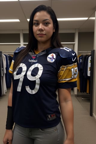 1 girl Usando  jersey  de los (((pitsburg steelers))) nfl,REALISTIC