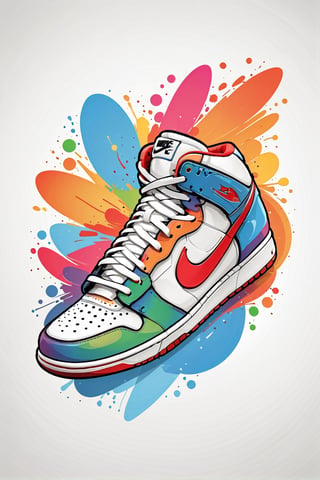 Logo business white clean background , nike sneakers red blue green , pro vector, high detail, t-shirt design, grafitti, vibrant, t-shirt less, best quality, wallpaper art, UHD, centered image, MSchiffer art, ((flat colors)), (cel-shading style) very bold neon colors, ((high saturation)) ink lines, clean white background environment

