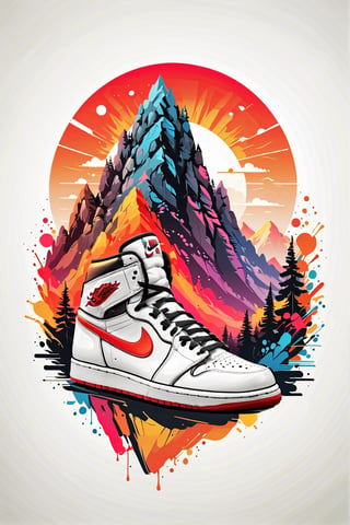 Logo business white clean background , red and black , nike jordans 1 retro shoes in a mountain style, pro vector, high detail, t-shirt design, grafitti, vibrant, t-shirt less, best quality, wallpaper art, UHD, centered image, MSchiffer art, ((flat colors)), (cel-shading style) very bold neon colors, ((high saturation)) ink lines, clean white background environment
