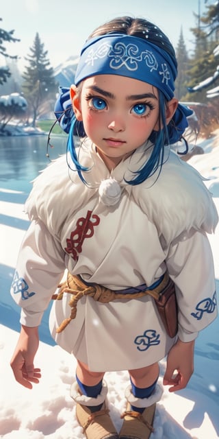 ((outdoor,snowfield,snow scene:1.2)),(((wide Blue headband ))),(white fur ),bouncing hair,((Ainu embroidery,Blue Ainu folk costume:1.4)),outdoor lighting ,((6year old girl:1.5)), loli, petite girl, whole body, children's body, beautiful shining body,((Blue hair:1.3)),high eyes,(Blue eyes), petite,tall eyes, beautiful girl with fine details, Beautiful and delicate eyes, detailed face, Beautiful eyes,natural light,((realism: 1.2 )), dynamic far view shot,cinematic lighting, perfect composition, by sumic.mic, ultra detailed, official art, masterpiece, (best quality:1.3), reflections, extremely detailed cg unity 8k wallpaper, detailed background, masterpiece, best quality , (masterpiece), (best quality:1.4), (ultra highres:1.2), (hyperrealistic:1.4), (photorealistic:1.2), best quality, high quality, highres, detail enhancement,((tareme,animated eyes, big eyes,droopy eyes:1.2)),Random poses,((random expression)),asirpa