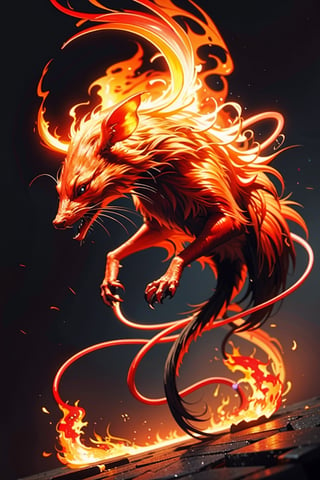 (masterpiece)), (best quality), (((16K, UHD))), a mythical creature known as the "Fire Mouse," flaming rat