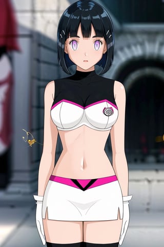 ((best quality)), ((highly detailed)), masterpiece, ((official art), suguha, short hair, black hair, bob cut, hairclip, hair ornament,  Team Hypno, crop top, sleeveless, gloves, white gloves, navel, midriff, skirt, miniskirt, thighhighs, black thighhighs, boots,,  intricately detailed, hyperdetailed, blurry background,depth of field, best quality, masterpiece, intricate details, tonemapping, sharp focus, hyper detailed, trending on Artstation,1 girl, high res, official art,beautiful detailed eyes,