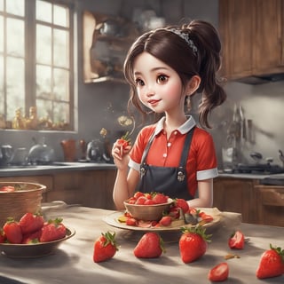 (((masterpiece))),best quality, strawberry character, solo, is celebrating new year in a kitchen, beautiful black eyes