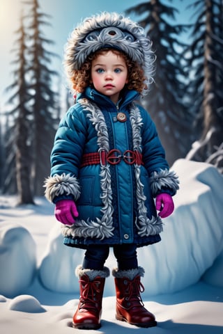 Full body, footwear, art by Bob Byerley, ultra highly detailed, symmetric eyes, symmetric lips, Icelandic Mythology Style. girl with curly hair, knitted fur hat warm clothes, warm mittens, winter, fur-lined boots made of natural felt, Pale background, digital painting, highly detailed, intricated, intricate clarity, high quality, ultra hd, realistic, vivid colors, highly detailed, UHD drawing, pen and ink, perfect composition, beautiful detailed intricate insanely detailed octane render trending on artstation, 8k artistic photography, photorealistic concept art, soft natural volumetric cinematic perfect light,Enhanced All