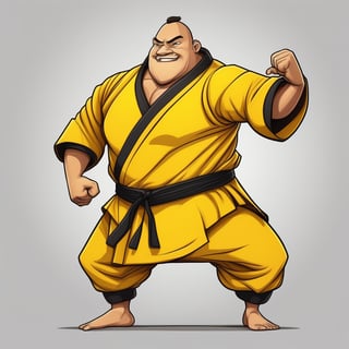 Cartoon character wearing yellow costume, doing martial arts,Unique Masterpiece