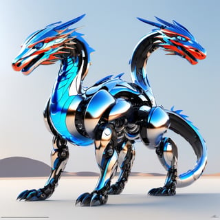 An amicable-looking robotic dragon,  designed with futuristic,  blue,  sleek metallic detailing,  referencing futuristic concept art by US company., 3d style,Enhance,Metallic Dragon,Wonder of Art and Beauty,modelshoot style