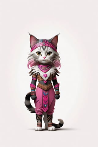 ((full body)) body_marking, highly detailed shot tribal version character of cute female cat in a famous cartoon Series, masterpiece artwork, pink accent, detailed face features, subtle gradients, extremely detailed, photorealistic, 8k, centered, perfect symmetrical, studio photography, muted color scheme, made with adobe illustrator, solid dark background 