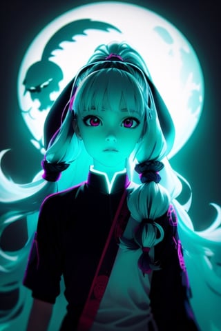 Photography,  realistic, humanoid  ghostly,  girl ghost,  glowing body spectrum,  female,  Intricate phantom Features,  Scary Face,  Dreadlocked Hair,  Long Bangs,  Long Ponytail,  Neon Teal,  Dark neon Eyes,  Indian Art, Lofi, bigbyTWAS_soul3142, t0r3t0,xjrex,Persona Cut In,aodai,potcoll,takane shijou