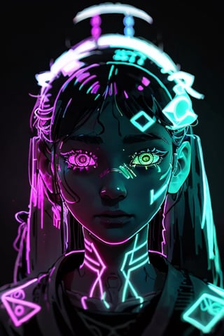Photography,  realistic, humanoid  ghostly,  girl ghost,  glowing body spectrum,  female,  Intricate phantom Features,  Scary Face,  Dreadlocked Hair,  Long Bangs,  Long Ponytail,  Neon Teal,  Dark neon Eyes,  Indian Art, Lofi, bigbyTWAS_soul3142, t0r3t0,xjrex,Persona Cut In