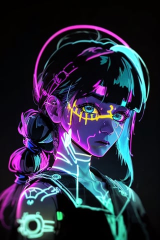 Photography,  realistic, humanoid  ghostly,  girl ghost,  glowing body spectrum,  female,  Intricate phantom Features,  Scary Face,  Dreadlocked Hair,  Long Bangs,  Long Ponytail,  Neon Teal,  Dark neon Eyes,  Indian Art, Lofi, bigbyTWAS_soul3142, t0r3t0,xjrex,Persona Cut In