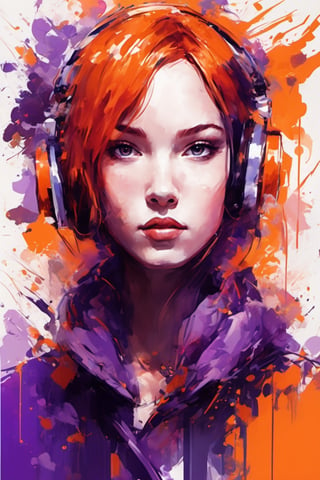 aesthetic, 2 tone, orange and purple, simplified shapes, figurative, style mix of acrylic painting, watercolor, oil painting, photography, digital art,   brush strokes, dark red color pop, a gorgeous young woman, sexy , cyberpunk , highly detailed , ultra detailed, very intricate, low poly, abstract surreal, Kanji , Katakana ,  niji style, graffiti style,  comics style, anime style