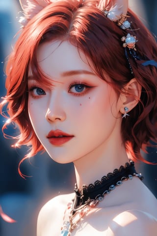 short red hair, 1girl, accessories, piercing, intricate background, fantasy, mythical, misterious, masterpiece, best quality, dynamic angle, cinematic composition, aespawinter, 