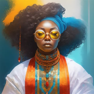 masterpiece, close-up, portrait,african, woman, beads, glasses, newlyweds, #crayons, pencil, acrylic, bright saturated colors, 8k, RGB, HDR, digital art, buffalo painting, neoclassicism, watercolor, 
artstation trends,
sharp focus, studio photo, intricate details,
Artgerm, Jeremy Mann, Mark Simonetti, Greg Rutkowski, Mandy Disher.