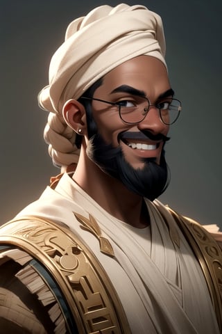 (African Nigerian grown man) with white shilloeut skin in futuristic fashion cloth, full hair, full beard, very long beard, hopeful white skin, african style, african man, black grown man, ((smiling looking at viewers)), smiling, side view, Portrait, african hand plaited braid, aviator googles,moody expression, prayer mood, Realistic, Hyper realistic, Full detail, 8k, Cinematic shot, Cinematic lighting, Grattifi art