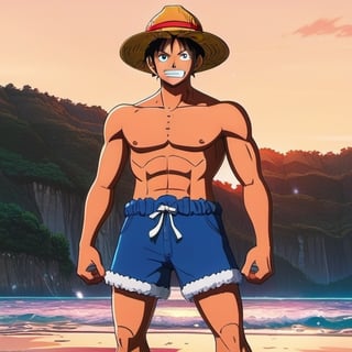 luffy withmuscular body, brown hat ,
onepiece