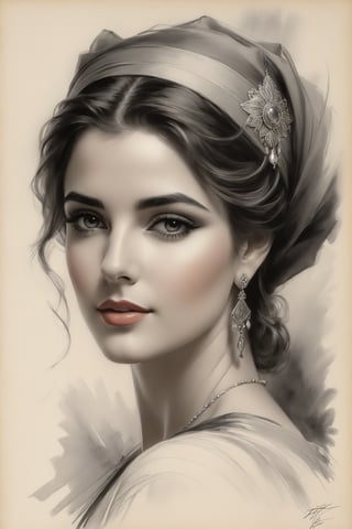 portrait of a beautiful woman from lebanon, most beautiful, Harrison Fisher, charcoal art, black charcoal
on antique paper, intricate details, ultra high quality model, masterpiece, sharp focus, depth of field, unreal engine