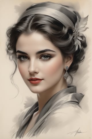 portrait of a beautiful woman from lebanon, most beautiful, Harrison Fisher, charcoal art, black charcoal
on antique paper, intricate details, ultra high quality model, masterpiece, sharp focus, depth of field, unreal engine