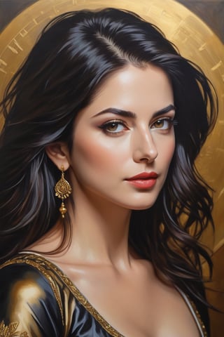 oil painting, heavy brushstrokes, paint drips, a breathtaking portrait of a Mozart, female, Anne hathway, composes a piece of music, action pose, medium long fuzzy hair, perfect symmetric eyes,gorgeous face,  rich, deep colors,layered image shaded by cells, golden ratio, award winning, professional,highly detailed, intricate, volumetric lighting, gorgeous, masterpiece, sharp focus, depth of field, perfect composition, award winner, artstation, acrylic painting create a hyper realistic vertical photo of Indian most attractive woman in her 40s, Trendsetter wolf cut black hair, 