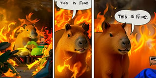 
INCRSTHISISFINEMEME,SOLO, FIRE, MUG,
 1capybara, drinking,
,IncrsThisIsFineMeme