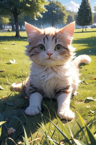 Cat playing on the grass, (Masterpiece:1.2, High Quality)