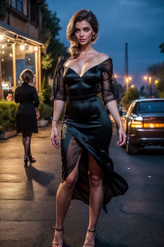 realistic, detailed, extremely detailed, Photorealistic, masterpiece, beautiful lighting, real image, hyperrealistic, 8k, cinematic, best shadow, detailed background, exquisite facial features, full body,


(((( Realistic, The image is of a woman wearing a black dress. In a night party )))), 

Hyperrealistic photo