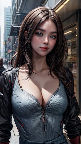 ((half body, upper body focus,)) 1girl, street,  detailed clothing, cleavage,
digital painting, official art, realistic, unity 8k wallpaper, ultra detailed, masterpiece, best quality,kai'sa