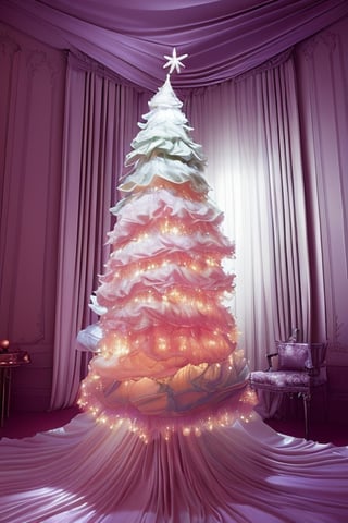1aChristmasTree, in the style of glowing pastels, on a set with satin fabric, xmaspunk, philip treacy, photo taken with provia, nusch éluard, fantastical contraptions, elegant structures georg jensen 