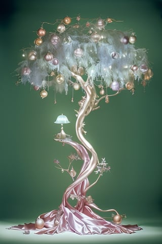 1a Tree, in the style of glowing pastels, on a set with satin fabric, xmaspunk, philip treacy, photo taken with provia, nusch éluard, fantastical contraptions, elegant structures georg jensen 