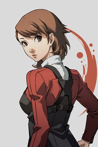 ((masterpiece, best quality)) Persona3Yukari, 1girl, solo, short hair, brown hair, brown eyes, leaning_forward, towards viewer , upper_body,Persona3Yukari,  arching back