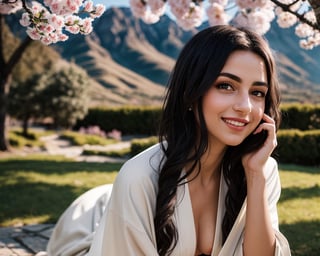 arab girl, sexy, kimono, black pubic hair, girl, pussy, 2 girl french kissing, mountain sakura tree background outdoor, opening kimono, shy face, smile, long white hair, cherry bloosom, small boobs, nudity, nude, naked, beautiful, white skin, detail face, detail eyes, beautiful, photography, Depth of Field, F/2.8, high Contrast, 8K, Cinematic Lighting, ethereal light, intricate details, extremely detailed, incredible details, full body, complex details, Photography, Photoshoot, Shot on 70mm, Depth of Field, DOF, 5D, Multiverse, Super-Resolution, ProPhoto, photo r3al, blurry_light_background, realhands, Detailedface, blurry_light_background