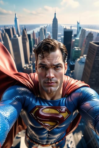 Close-up image, superman, taking a selfie with his cell phone, hanging upside down from the top of a building, with New York City in the background, delicate detailing,subtle texture,soft-focus effect,soft shadows,minimalist aesthetic,gentle illumination,elegant simplicity,serene composition timeless appeal,visual softness,extremely high quality high detail RAW color photo,professional lighting,sophisticated color grading,sharp focus,soft bokeh,striking contrast,dramatic flair,depth of field,seamless blend of colors,CGI digital painting,cinematic still 35mm,CineStill 50D,800T,natural lighting,shallow depth of field,crisp details,hbo netflix film color LUT,32K,UHD,HDR,film light,panoramic shot,breathtaking,hyper-realistic,ultra-realism,high-speed photography,perfect contrast,award-winning phography,directed by lars von trie, ultra hd, realistic, vivid colors, highly detailed, UHD drawing, pen and ink, perfect composition, beautiful detailed intricate insanely detailed octane render trending on artstation, 8k artistic photography, photorealistic concept art, soft natural volumetric cinematic perfect light,more detail XL,cinematic style