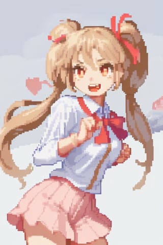 A girl alone, pixel art style, in a fighting position, looking straight ahead, with her body looking straight ahead