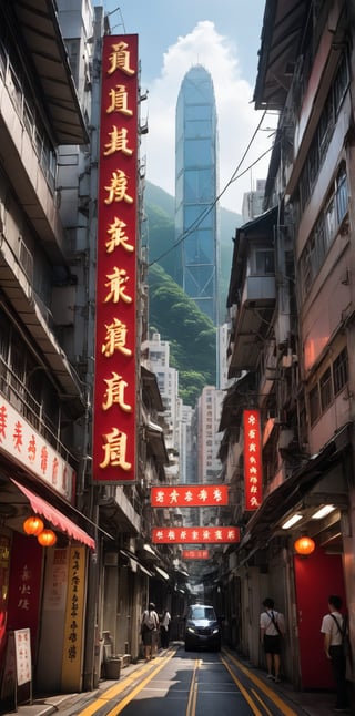 The scene unfolds in the vibrant heart of Hong Kong, where tradition and modernity intersect. Here’s a meticulous breakdown:

Setting and Composition:
The image captures an urban crossroads, bustling yet serene.
High-rise residential buildings frame the scene, their architectural diversity hinting at Hong Kong’s dynamic history.
A hill in the distance adds depth, emphasizing the city’s verticality.
Prominent Signpost:
Dominating the foreground, a large signpost stands tall.
The signpost features bilingual (English and Chinese) directional signs.
Notable destinations include “Hong Kong Day,” “Racing your lottery,” and “Fire Dragon Path.”
The typography is clear and legible, avoiding any cartoonish or poster-like elements.
Lighting and Atmosphere:
Soft golden hues envelop the surroundings, suggesting either dawn or dusk.
The absence of visible traffic contributes to a tranquil ambiance.
Shadows cast by the signpost create depth and realism.
Historical Context:
The “Fire Dragon Path” sign invites curiosity. It’s a nod to local heritage.
The viewer is encouraged to explore the path’s history via nearby signboards.
Cultural Fusion:
The juxtaposition of ancient traditions (Fire Dragon Path) with contemporary life (MTR station) symbolizes Hong Kong’s rich tapestry.
Remember, this isn’t a mere cartoon or poster—it’s a slice of Hong Kong’s vibrant reality, waiting to be explored. 🌆🗺️
