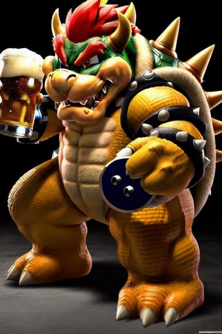 modelshoot style, (extremely detailed 8k wallpaper), bowser drinking beer, Intricate, High Detail, dramatic