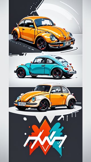 Drip Paint Design,Volkswagen Beetle,blue,red,orange,background dark,highlights,high definition,xyzsanart01