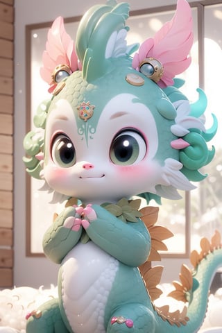 Green dragoncute, chibi, big cute eyes,