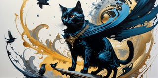 Ultra-Wide angle shot, photorealistic of gothic medieval of thrilling fusion between cat and bird, resulting in a new character that embodies elements of both, people, seeBlack ink flow: 8k resolution photorealistic masterpiece: by Aaron Horkey and Jeremy Mann: intricately detailed fluid gouache painting: by Jean Baptiste Mongue: calligraphy: acrylic: colorful watercolor art, cinematic lighting, maximalist photoillustration: by marton bobzert: 8k resolution concept art intricately detailed, complex, elegant, expansive, fantastical, psychedelic realism, dripping paint