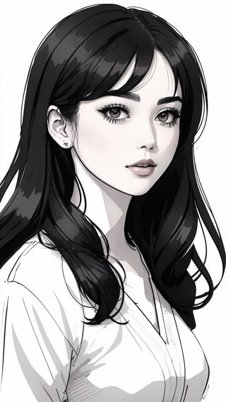 Woman,b/w outline art,full white,white background,coloring style,Sketch style,Sketch drawing